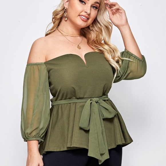 PLUS SIZE black off shoulder peplum blouse Rust - Picture 6 of 12